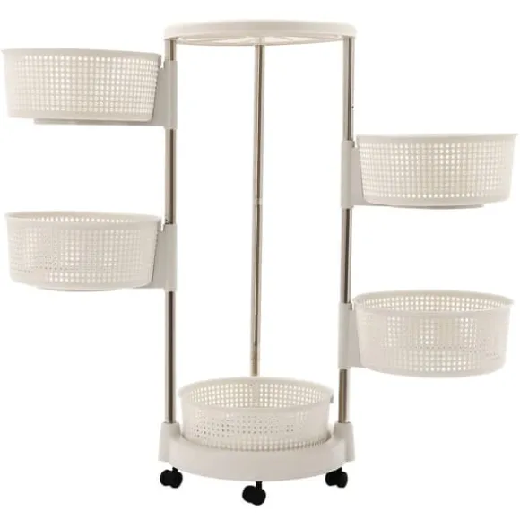 Lazy Susan köksorganisatör, 5-vånings roterande förvaringsvagn, 360° sväng, hjul för enkel åtkomst i köket