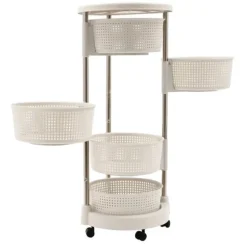 Lazy Susan köksorganisatör, 5-vånings roterande förvaringsvagn, 360° sväng, hjul för enkel åtkomst i köket