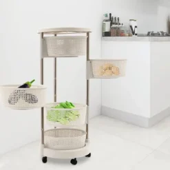 Lazy Susan köksorganisatör, 5-vånings roterande förvaringsvagn, 360° sväng, hjul för enkel åtkomst i köket