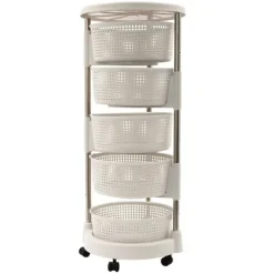 Lazy Susan köksorganisatör, 5-vånings roterande förvaringsvagn, 360° sväng, hjul för enkel åtkomst i köket