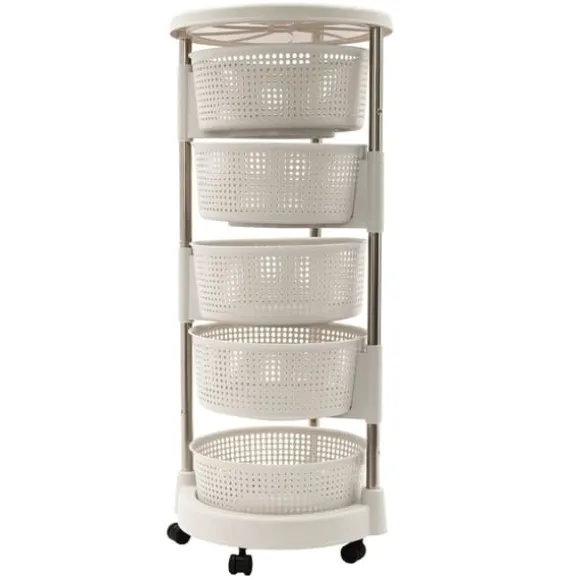 Lazy Susan köksorganisatör, 5-vånings roterande förvaringsvagn, 360° sväng, hjul för enkel åtkomst i köket