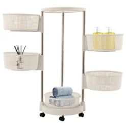 Lazy Susan köksorganisatör, 5-vånings roterande förvaringsvagn, 360° sväng, hjul för enkel åtkomst i köket