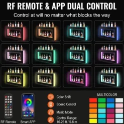 LED-upplyst spritflaskdisplay med RF & App-kontroll, 48 tum barhylla