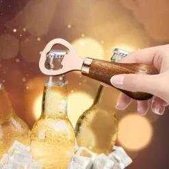 Ölflasköppnare med trähandtag, bärbar flasköppnare och verktyg för att ta bort flaskkorken, roséguld
