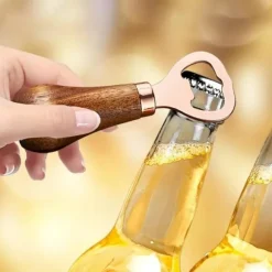 Ölflasköppnare med trähandtag, bärbar flasköppnare och verktyg för att ta bort flaskkorken, roséguld