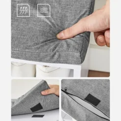 LHS15WT Skobänk Skoställ med sits med dyna och 15 fack Förvaringsställ för hall Rymmer upp till 200 kg Vitgrå