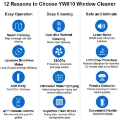 LIECTROUX Fönsterputningsrobot YW810 - APP-kontroll - Dubbel sprutning - 10 Tvättlappar