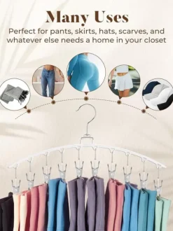 Lollanda Byx-/kjolgalge med clips 2-pack – Metallhängare med 15 klämmor, Vindbeständig och Praktisk för Förvaring