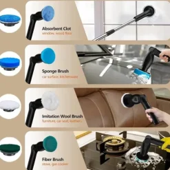 Lollanda 8-i-1 Elektrisk Rengöringsborste – Sladdlös Skrubb med Förlängningsskaft, 8 Borsthuvuden, IPX7 Vattentät, för Badrum & Golv