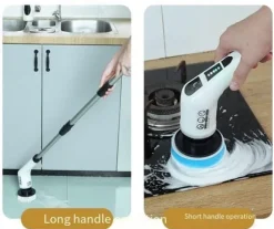 Lollanda 7-i-1 Elektrisk rengöringsborste, sladdlös, med 7 utbytbara borsthuvuden, teleskophandtag, Type-C laddning