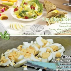 Lollanda 3-i-1 Äggskärare i Rostfritt Stål - Multifunktionell Skivare för Kokta Ägg, Hållbar Köksredskap