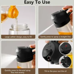 Lollanda 2-i-1 Oljesprayflaska 470 ml - Sprayflaska för Olja och Vinäger , Perfekt för Matlagning, Airfryer & Sallad