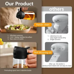 Lollanda 2-i-1 Oljesprayflaska 470 ml - Sprayflaska för Olja och Vinäger , Perfekt för Matlagning, Airfryer & Sallad