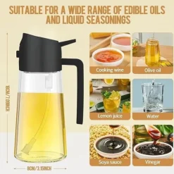 Lollanda 2-i-1 Oljesprayflaska 470 ml - Sprayflaska för Olja och Vinäger , Perfekt för Matlagning, Airfryer & Sallad