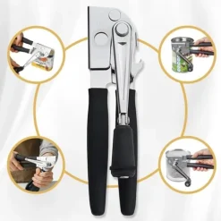 Lollanda Manuell Konservöppnare med Vev, Gummihandtag, Kolstålblad, Fällbar 5.2x22 cm för Kök och Camping