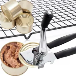 Lollanda Manuell Konservöppnare med Vev, Gummihandtag, Kolstålblad, Fällbar 5.2x22 cm för Kök och Camping