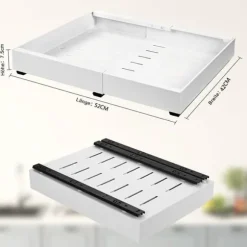 Lollanda Metallförvaringshylla för skåp, teleskopisk låda, utdragbar, köksskåp, justerbar bredd utan borrning, mått 32–52 x 42 x 7,5 cm