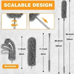 Lollanda Multifunktionell teleskopisk dammvippa – Böjbar fiberborste med långt skaft för damm och rensning av dräneringsrännor