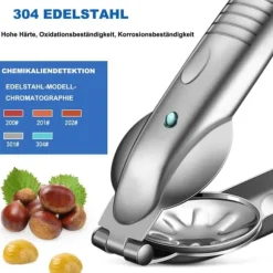 Lollanda Nötknäckare – knäck nötter, rostfritt stål nötknäppare, kastanjsklippare, kastanjklämma, kastanjkniv, passar för valnötter och kastanjer
