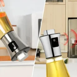 Lollanda Oljesprayflaska 200 ml i Rostfritt Stål och Glas, Konisk Design för Matlagning, Grill och Bakning