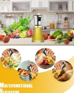 Lollanda Oljesprayflaska 200 ml i Rostfritt Stål och Glas, Konisk Design för Matlagning, Grill och Bakning