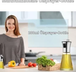 Lollanda Oljesprayflaska 200 ml i Rostfritt Stål och Glas, Konisk Design för Matlagning, Grill och Bakning