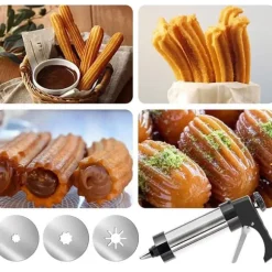 Lollanda Rostfri stål kakpress, för att göra olika typer av spritsade kakor, med 16 kakformar, 8 spritsmunstycken, rengöringsborste