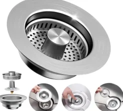 Lollanda Sil för Diskhon - Korgventil, 3-i-1 Diskbänkssil Rostfritt Stål, Kökssil med avtagbar korg, Lätt rengjord