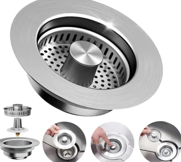 Lollanda Sil för Diskhon - Korgventil, 3-i-1 Diskbänkssil Rostfritt Stål, Kökssil med avtagbar korg, Lätt rengjord