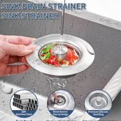 Lollanda Sil för Diskhon - Korgventil, 3-i-1 Diskbänkssil Rostfritt Stål, Kökssil med avtagbar korg, Lätt rengjord