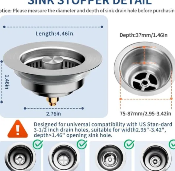 Lollanda Sil för Diskhon - Korgventil, 3-i-1 Diskbänkssil Rostfritt Stål, Kökssil med avtagbar korg, Lätt rengjord