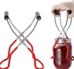 Lyfttång för masonburkar, lyfttång för varma masonburkar, rostfritt stål, silver, röd, svart, 22,5 cm, modern