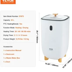 Lyxig Handdukstork, 35L Kapacitet, PTC Värmemodul,35L