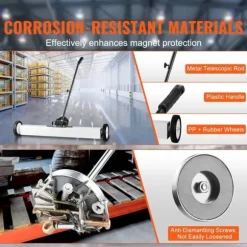 Magnetisk sopmaskin 36 tum med hjul, teleskopiskt pickupverktyg, effektiv städning