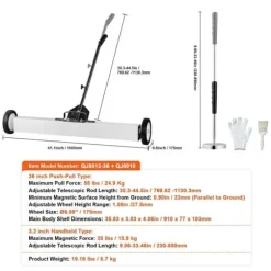 Magnetisk sopmaskin 36 tum med hjul, teleskopiskt pickupverktyg, effektiv städning