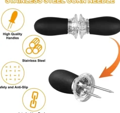 Majskolvstång i rostfritt stål - Dubbelstiftad majskolvstång - BBQ majskolvstång - 10 st