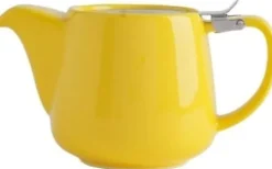 Making Tea - Keramisk tekanna I Gul 500 ml teinfuserare med lock i rostfritt stål I Premium glaserad stengods tekanna för att göra te