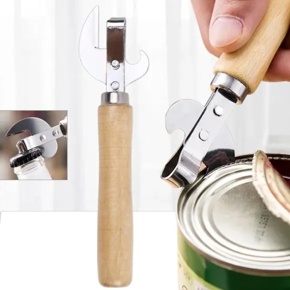 Manuell konservöppnare med trähandtag - Multifunktionellt köksredskap för enkel öppning