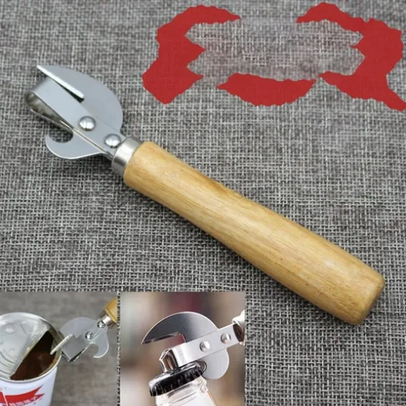 Manuell konservöppnare med trähandtag - Multifunktionellt köksredskap för enkel öppning
