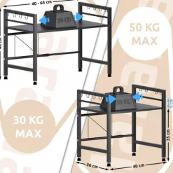 Marana 2-Tier Extendable Metal Microwave Shelf with Hooks, Black
