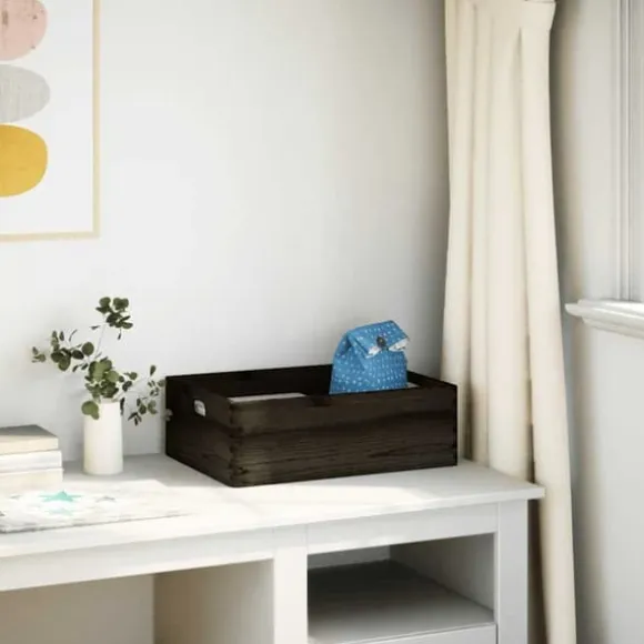 Massiv trälåda med handtag - Förvaring och inredning | Färg: Svart | Storlek: 40x30x13 cm