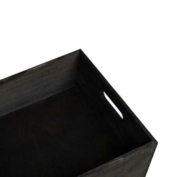 Massiv trälåda med handtag - Förvaring och inredning | Färg: Svart | Storlek: 40x30x13 cm