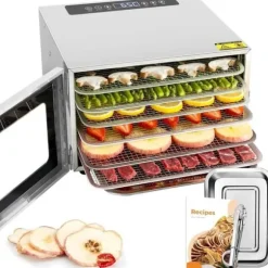 Matberedare - Kwasyo - 6 Våningar - Rostfritt Stål - Timer 24H - Temperatur 30-90°C