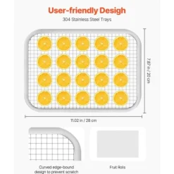 Mattorkarmaskin med 8 brickor, Rostfritt Stål, 400W, För Torkning av Kött och Frukt