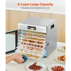 Mattorkarmaskin med 8 brickor, Rostfritt Stål, 400W, För Torkning av Kött och Frukt