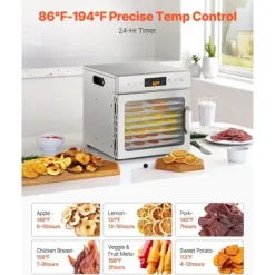 Mattorkarmaskin med 8 brickor, Rostfritt Stål, 400W, För Torkning av Kött och Frukt