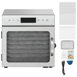 Mattorkarmaskin med 8 brickor, Rostfritt Stål, 400W, För Torkning av Kött och Frukt