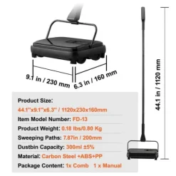 Mattsopmaskin, 7,87 tum sopbanor, manuell golvsopmaskin, 300 ml soptunna för hemmakontor, rengör damm och husdjurshår.
