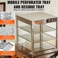 Matvarmhållare, 3-nivåer 90L, 51x51x61,5 cm, Rostfritt stål