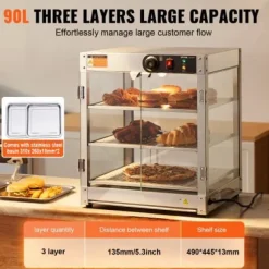 Matvarmhållare, 3-nivåer 90L, 51x51x61,5 cm, Rostfritt stål